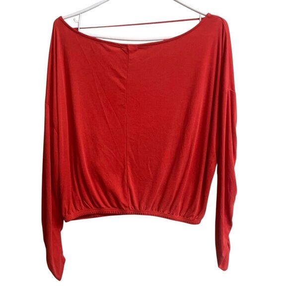 623. Silence + Noise Medium UO Orange off shoulder Ruched Long Sleeve Ribbed sem - Picture 2 of 5